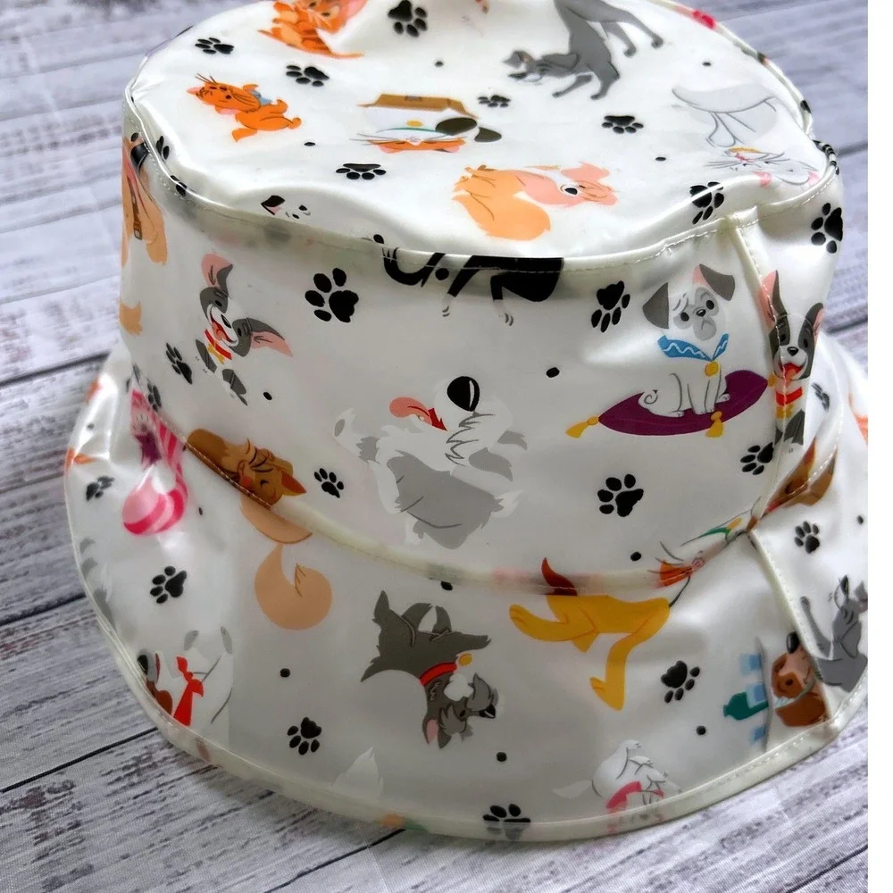Disney Parks Reigning Cats and Dogs Rain Bucket PVC Vinyl Hat Clear Rain Gear